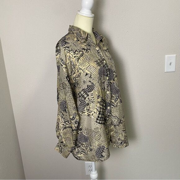 Vintage Details Express 100% Silk Button Front Floral Paisley Blouse Women's LG - Picture 3 of 16